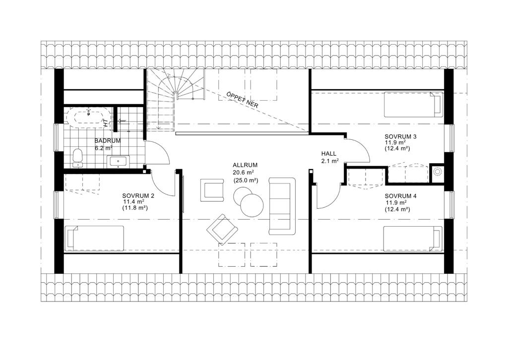 2D-planlösning på Villa Solberga övervåning